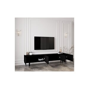 Capella Country Siyah Mdf 5 Kapaklı Ahşap Ayaklı 200 Cm Tv Ünitesi
