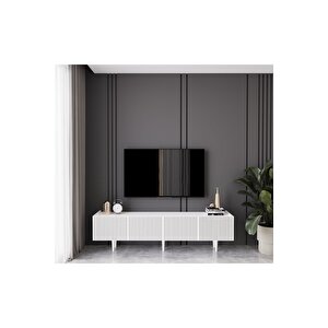Capella Beyaz Country Mdf 4 Kapaklı Ahşap Ayaklı 160 Cm Tv Ünitesi