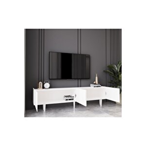 Capella Beyaz Country Mdf 4 Kapaklı Ahşap Ayaklı 160 Cm Tv Ünitesi