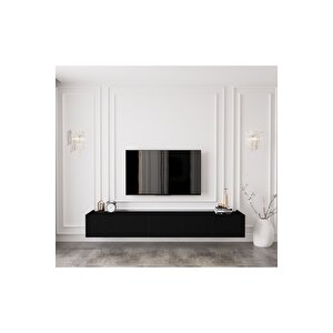 Capella Country Siyah Mdf 5 Kapaklı Duvara Monte 200 Cm Tv Ünitesi