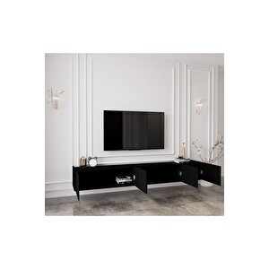 Capella Country Siyah Mdf 5 Kapaklı Duvara Monte 200 Cm Tv Ünitesi