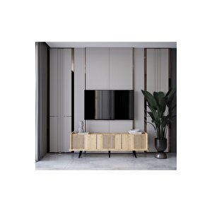 Spi̇ca Safi̇r Meşe Rengi̇ Mdf 3 Kapakli Ahşap Ayakli 200 Cm Tv Üni̇tesi̇