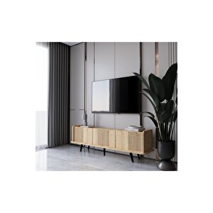 Spi̇ca Safi̇r Meşe Rengi̇ Mdf 3 Kapakli Ahşap Ayakli 200 Cm Tv Üni̇tesi̇