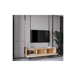 Spi̇ca Safi̇r Meşe Rengi̇ Mdf 3 Kapakli Ahşap Ayakli 200 Cm Tv Üni̇tesi̇