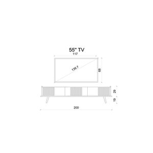 Spi̇ca Safi̇r Meşe Rengi̇ Mdf 3 Kapakli Ahşap Ayakli 200 Cm Tv Üni̇tesi̇