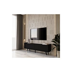 Ri̇gel Country Si̇yah Mdf 2 Kapakli (düşme Kapak) Ahşap Ayakli 160 Cm Tv Üni̇tesi̇