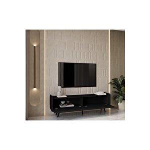 Ri̇gel Country Si̇yah Mdf 2 Kapakli (düşme Kapak) Ahşap Ayakli 160 Cm Tv Üni̇tesi̇