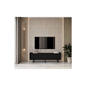Ri̇gel Country Si̇yah Mdf 2 Kapakli (düşme Kapak) Ahşap Ayakli 160 Cm Tv Üni̇tesi̇