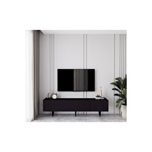 Capella Siyah Country Mdf 4 Kapaklı Ahşap Ayaklı 160 Cm Tv Ünitesi