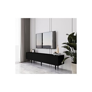 Capella Siyah Country Mdf 4 Kapaklı Ahşap Ayaklı 160 Cm Tv Ünitesi
