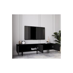 Capella Siyah Country Mdf 4 Kapaklı Ahşap Ayaklı 160 Cm Tv Ünitesi