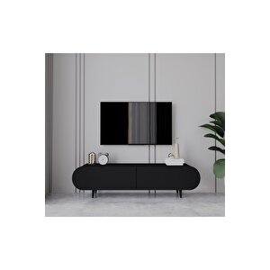 Regulus Siyah Mdf 2 Kapaklı Ahşap Ayaklı 160 Cm Modern Tv Ünitesi