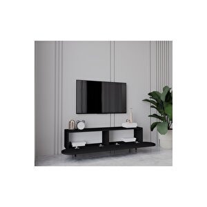 Regulus Siyah Mdf 2 Kapaklı Ahşap Ayaklı 160 Cm Modern Tv Ünitesi