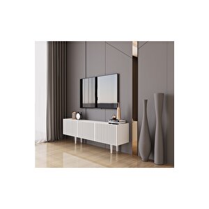 Capella Beyaz Country Mdf 3 Kapaklı Ahşap Ayaklı 140 Cm Tv Ünitesi