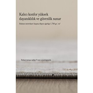 Modern Tasarımlı Pamuk Tabanlı Geometrik Desenli Saçaklı Bej Renkli Halı