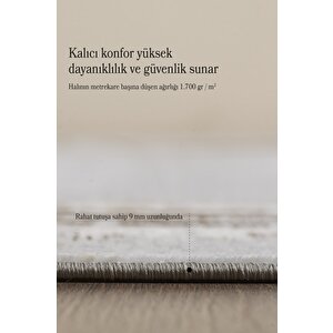 Modern Tasarımlı Pamuk Tabanlı Karo Mermer Desenli Saçaklı  Kahverengi Renkli Halı
