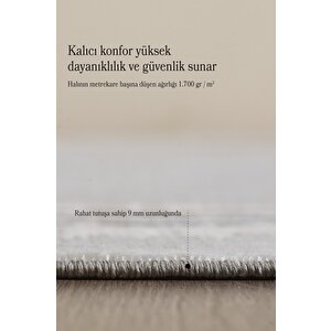 Modern Tasarımlı Pamuk Tabanlı Karo Mermer Desenli Saçaklı  Krem Renkli Halı