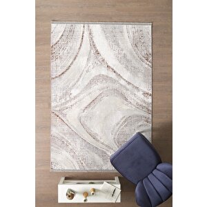 Modern Tasarımlı Pamuk Tabanlı Dalga Desenli Saçaklı Turuncu Renkli Halı 160x230 cm