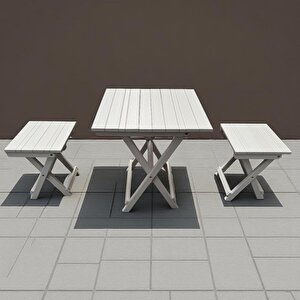 Beyaz - Katlanır Tabure Ve Katlanır Masa Piknik Seti 2 Adet Katlanır Tabure 1 Adet Katlanır Kamp Masası Beyaz