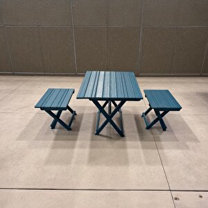 Mavi- Katlanır Tabure Ve Katlanır Masa Piknik Seti 2 Adet Katlanır Tabure 1 Adet Katlanır Kamp Masası Mavi
