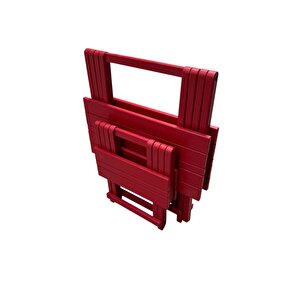 Kırmızı - Katlanır Tabure Ve Katlanır Masa Piknik Seti 2 Adet Katlanır Tabure 1 Adet Katlanır Kamp Masası 0519 Kırmızı