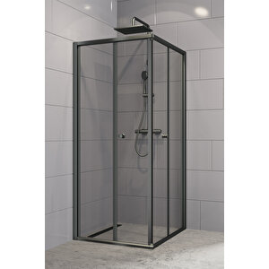 Diatonic Temperli 4 Mm Köşe Girişli Katlanır Cam Duşakabin Siyah Profil Füme Cam 80x110 cm
