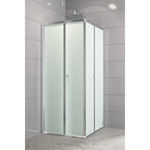 Diatonic Temperli 4 Mm Köşe Girişli Katlanır Cam Duşakabin Krom Profil Kumlama Cam 80x80 cm
