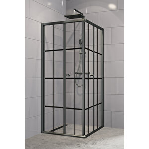Diatonic Temperli 4 Mm Köşe Girişli Katlanır Cam Duşakabin Siyah Profil Siyah Karolaj Cam 80x90 cm
