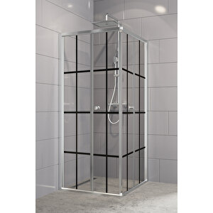 Diatonic Temperli 4 Mm Köşe Girişli Katlanır Cam Duşakabin Krom Profil Siyah Karolaj Cam 80x80 cm