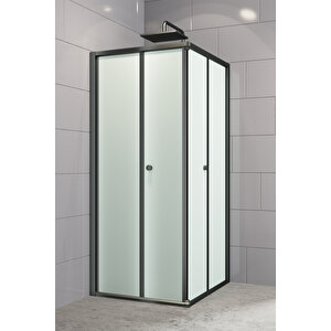 Diatonic Temperli 4 Mm Köşe Girişli Katlanır Cam Duşakabin Siyah Profil Kumlama Cam 80x100 cm