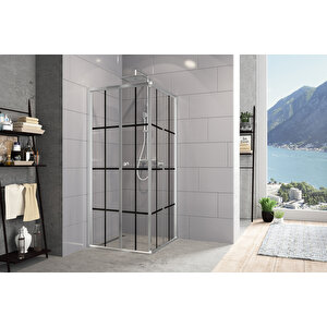 Diatonic Temperli 4 Mm Köşe Girişli Katlanır Cam Duşakabin Krom Profil Siyah Karolaj Cam 90x100 cm