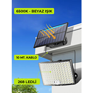 Hl-5177 268 Ledli Solar Projektör 60w Güneş Enerjili Hareket Sensörlü Led Projektör - Beyaz Işık