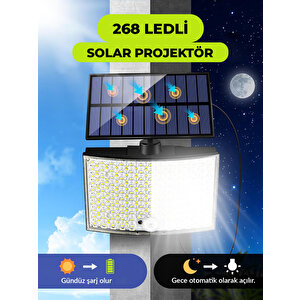 Hl-5177 268 Ledli Solar Projektör 60w Güneş Enerjili Hareket Sensörlü Led Projektör - Beyaz Işık