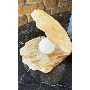 Luxury Oyster İnci Detaylı Sunum Obje Ekru Kristal Cam 110mm Çap