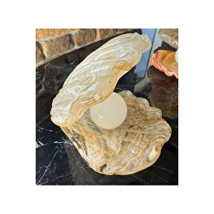 Luxury Oyster İnci Detaylı Sunum Obje Ekru Kristal Cam 110mm Çap