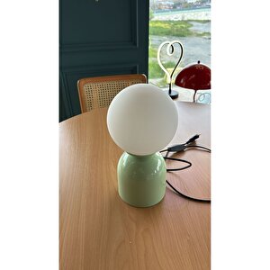 Modern Abajur Mint Green Beyaz Glop Camlı Masa Lambası