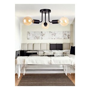Modern Avize Plafonyer Tavana Sıfır Avize 3 X E-27 Duy Mat Siyah