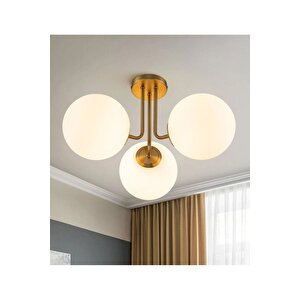 Modern Tasarım Tavana Sıfır Emma Beyaz Glop Camlı Avize Salon Mutfak Oturma Odası Avize Eskitme Gold