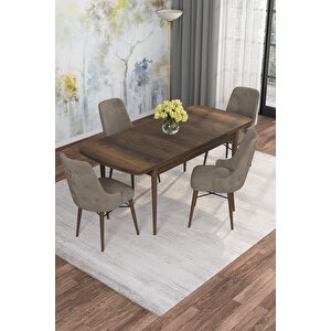 Arven Serisi 80x132 Açılabilir Mdf Barok Ahşap Desen Mutfak Masa Takımı 4 Sandalye Cappuccino