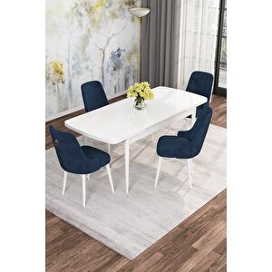 Arven Serisi 80x132 Açılabilir Mdf Beyaz Mutfak Masa Takımı 4 Sandalye Lacivert
