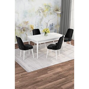 Arven Serisi 80x132 Açılabilir Mdf Beyaz Mutfak Masa Takımı 4 Sandalye Siyah