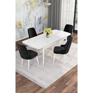 Arven Serisi 80x132 Açılabilir Mdf Beyaz Mutfak Masa Takımı 4 Sandalye Siyah