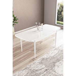 Arven Serisi 80x132 Açılabilir Mdf Beyaz Mutfak Masa Takımı 4 Sandalye