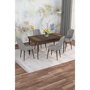 Arven Serisi 80x132 Açılabilir Mdf Barok Ahşap Desen Mutfak Masa Takımı 4 Sandalye Gri