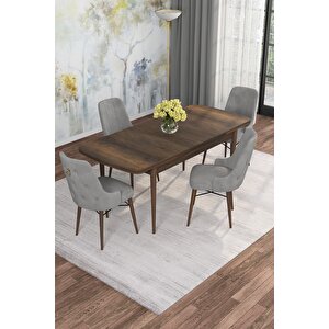 Arven Serisi 80x132 Açılabilir Mdf Barok Ahşap Desen Mutfak Masa Takımı 4 Sandalye Gri