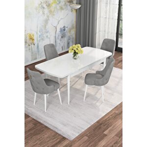Arven Serisi 80x132 Açılabilir Mdf Beyaz Mutfak Masa Takımı 4 Sandalye Gri