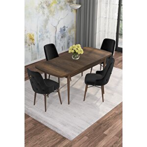 Arven Serisi 80x132 Açılabilir Mdf Barok Ahşap Desen Mutfak Masa Takımı 4 Sandalye Siyah