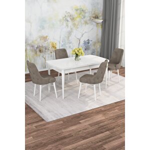 Arven Serisi 80x132 Açılabilir Mdf Beyaz Mutfak Masa Takımı 4 Sandalye Cappuccino