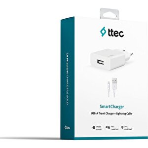 Smartcharger Seyahat Şarj Aleti 2.1a + Lightning Kablo Beyaz - 2scs20lb