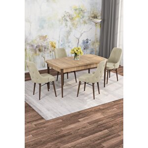 Arven Serisi 80x132 Açılabilir Mdf Atlantik Çam Mutfak Masa Takımı 4 Sandalye Krem